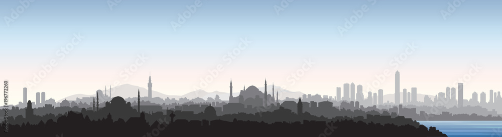 Fototapeta premium Panoramę miasta Stambuł. Podróż Turcja tło. Turecki miejski pejzaż