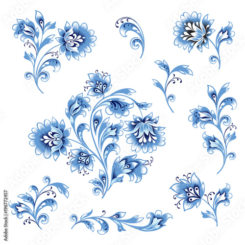 Floral pattern design element set. Ornamental flower decor collection.