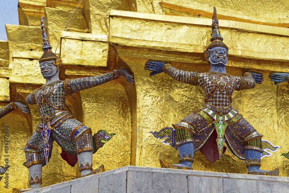 Colorful, Demon Guardian statue at Grand Palace, Bangkok Thailand