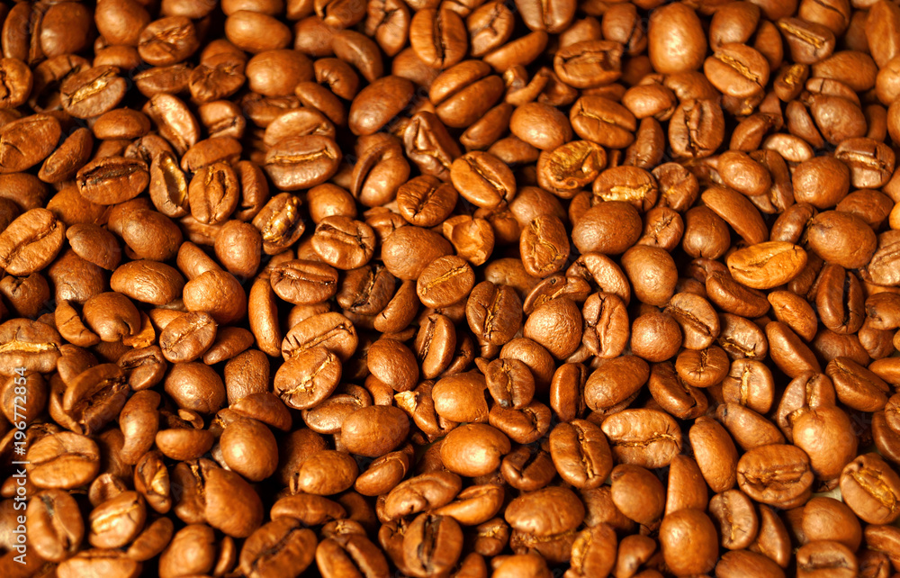 Roasted brown coffee beans pattern.