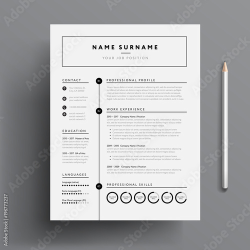 Stylish CV / Resume template - black and white minimalist design mockup