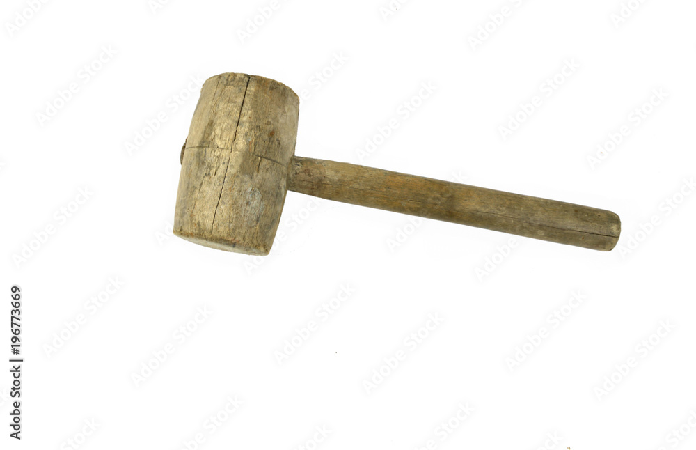 Old wooden hammer isolated on white background Old wooden hammer isolated on white background