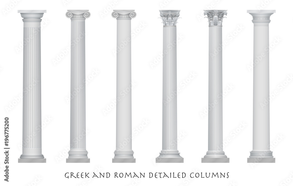 Realistic vector ancient greek rome column capitals set. Realistic vector ancient greek rome column capitals set.