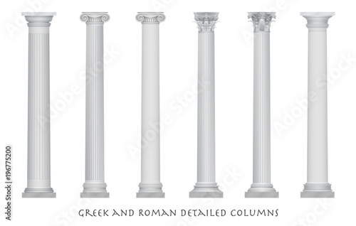 Realistic vector ancient greek rome column capitals set. photo