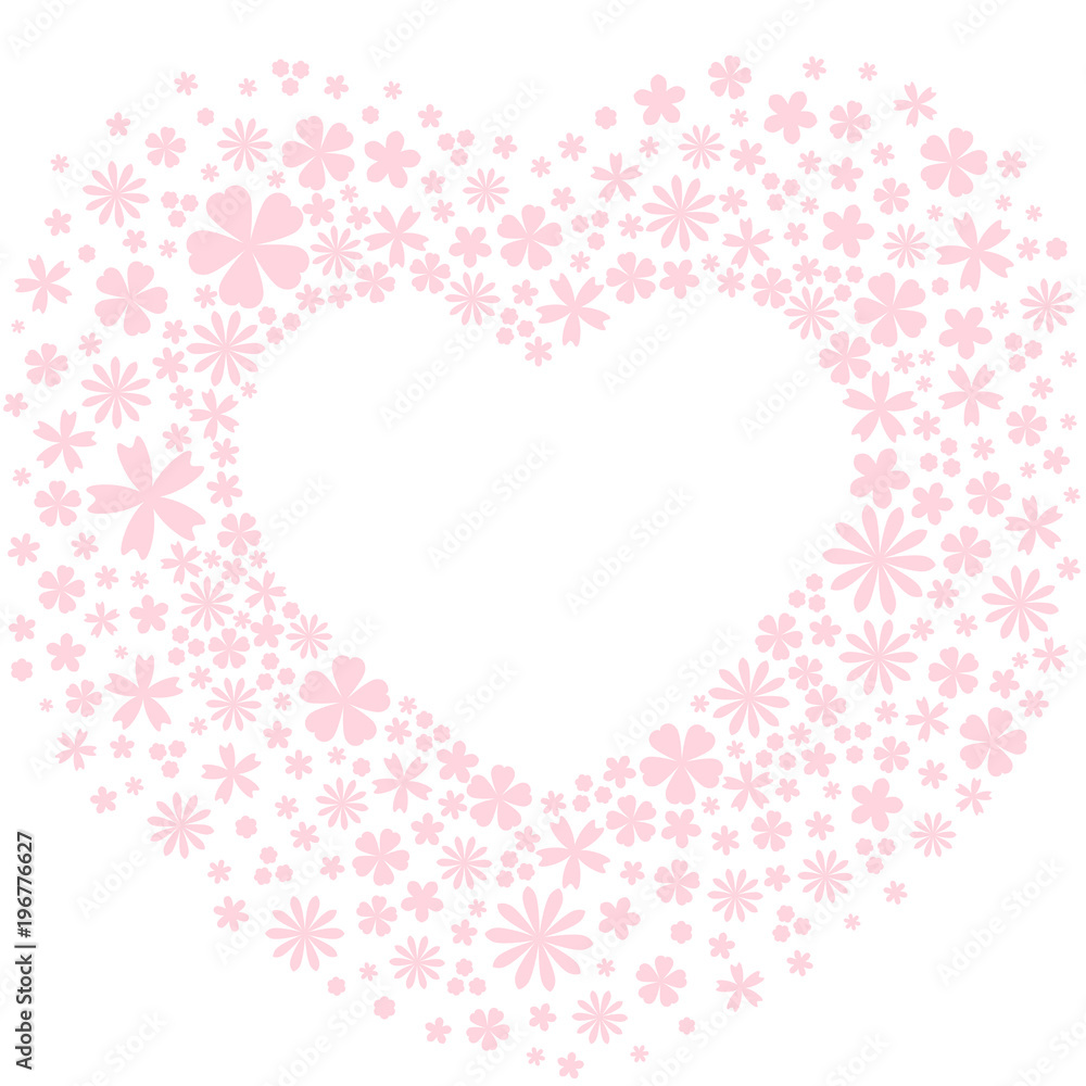 Heart made of light pink flowers.