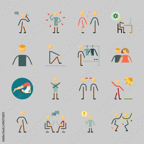 Icons about Human with chatting, illness, dancing, calling, boyfriend  and man