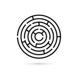 Circular maze with way to center. Business confusion and solution concept. Flat design. Vector illustration isolated on white background