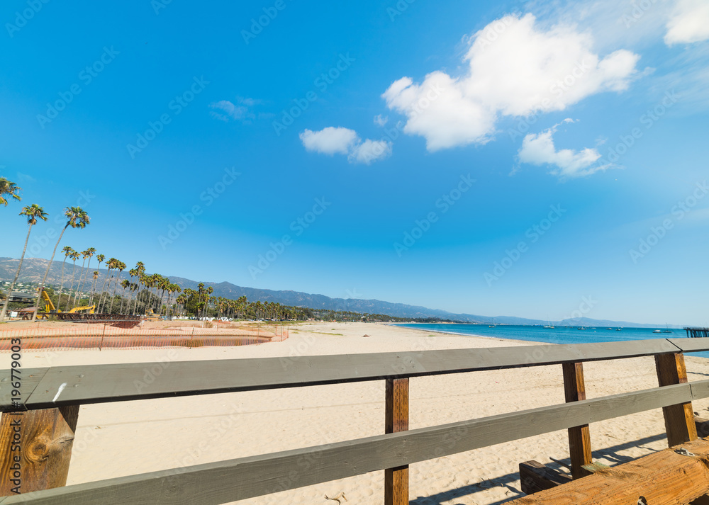 Wooden balustrade by Santa Barbara shore