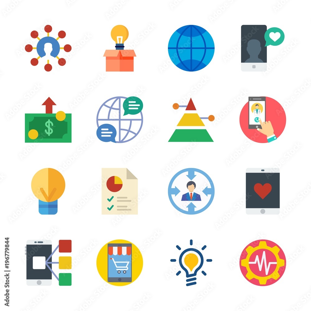icon Marketing with idea, target, pyramid, money and internet icon Marketing with idea, target, pyramid, money and internet