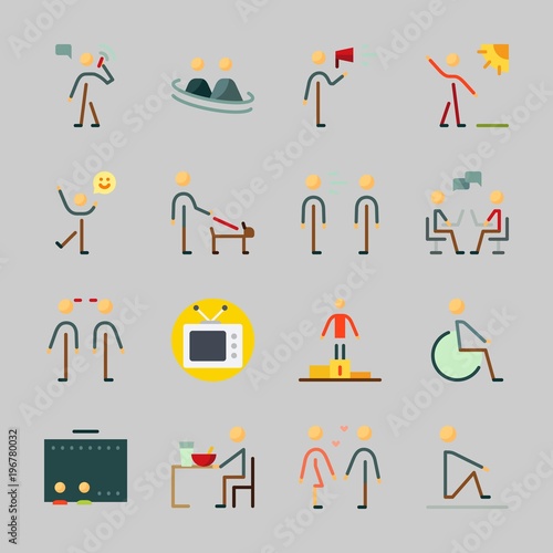 Icons about Human with friendship, dialogue, cinema, boyfriend , male and disable