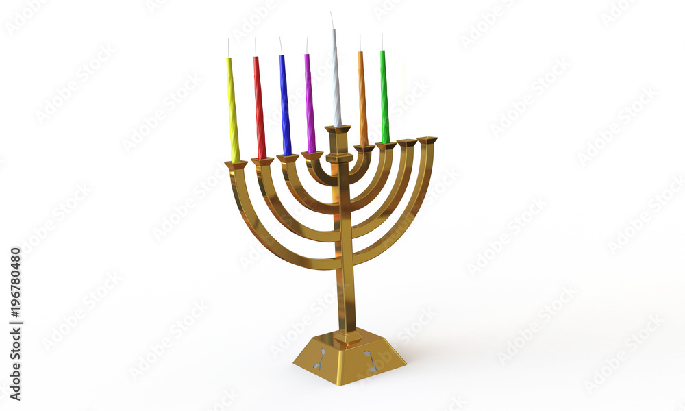 Hanuka menorah and candles isolated on white Hanuka menorah and candles isolated on white