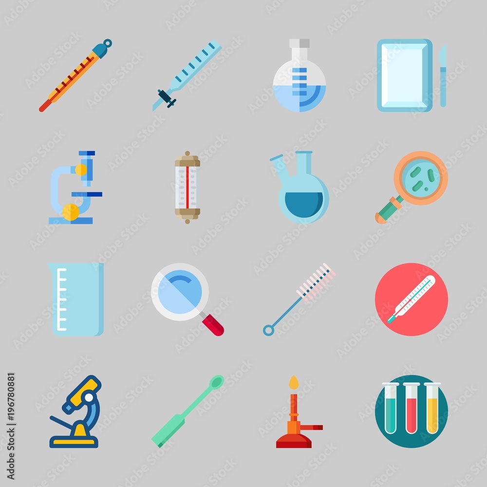 Icons about Laboratory with test tubes, thermometer, kipp's apparatus, surgery, flask and beaker Icons about Laboratory with test tubes, thermometer, kipp's apparatus, surgery, flask and beaker
