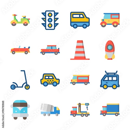 icon Transportation with taxi, truck, crane, van and cone © Orxan