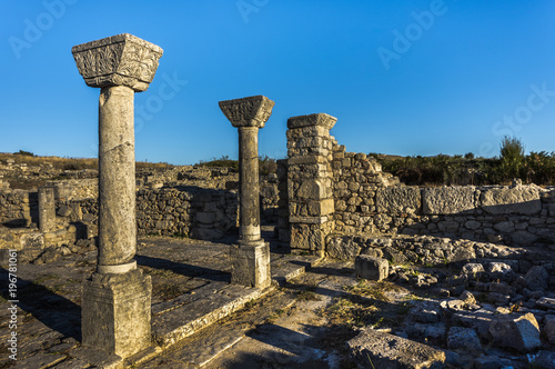 Archaeological site at Byllis - Early christian cathedral complex at sunset, Byllis, Albania photo