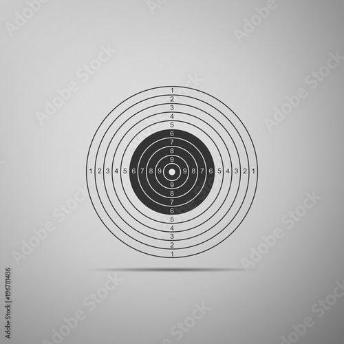Target sport for shooting competition icon isolated on grey background. Clean target with numbers for shooting range or pistol shooting. Flat design. Vector Illustration