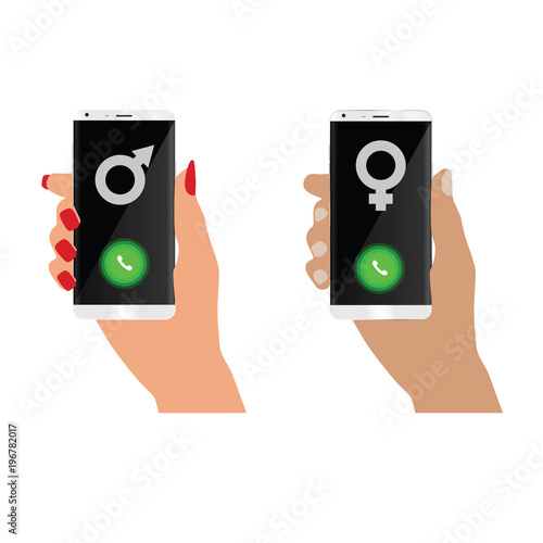 smartphone in human hand and calling the opposite sex