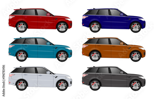 Set of different color car  realistic car models 