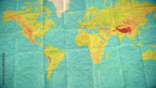 muted vintage colors world map - zoom in to South America - blank version.