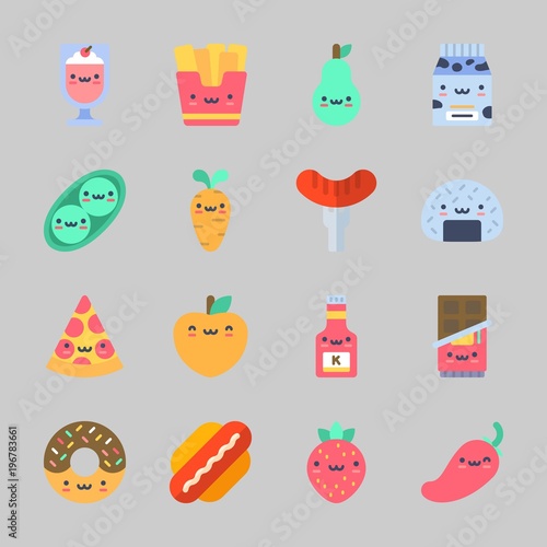 Icons about Food with fries, onigiri, ketchup, hot dog, donut and chocolate