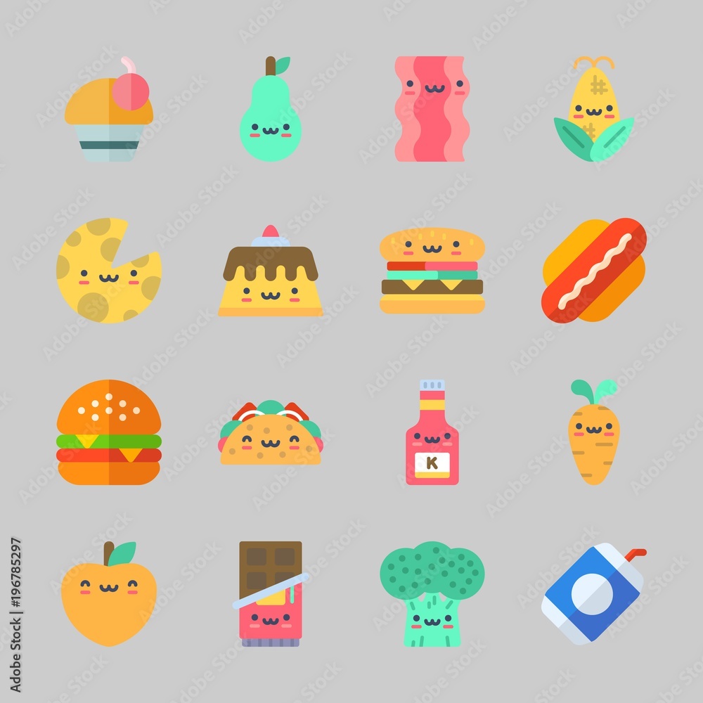 Icons about Food with cupcake, ketchup, chocolate, hamburger, soda and taco Icons about Food with cupcake, ketchup, chocolate, hamburger, soda and taco