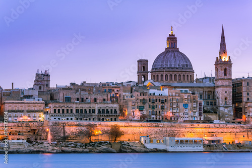 lluminated cityscape of Valletta,Malta