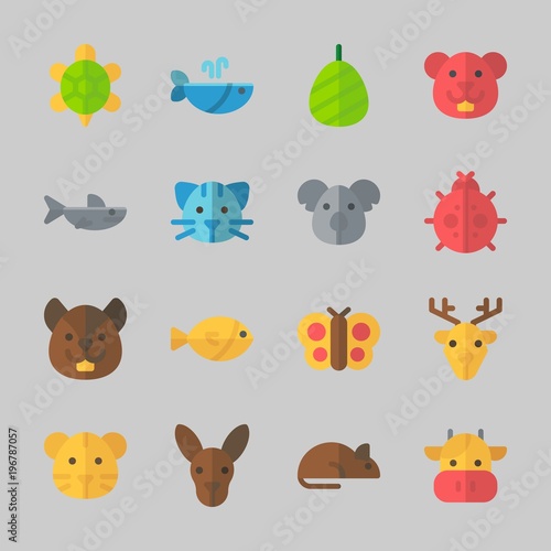 Icons about Animals with tiger, shark, butterfly, squirrel, rat and deer