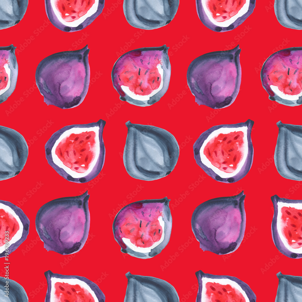 Figs. Watercolor hand painted illustration with exotic fruits. Seamless background Figs. Watercolor hand painted illustration with exotic fruits. Seamless background