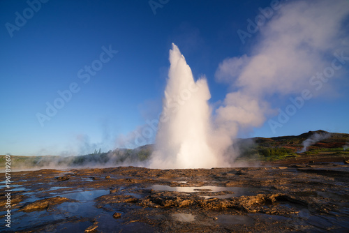 Eruption of the Geysir geyser in Iceland