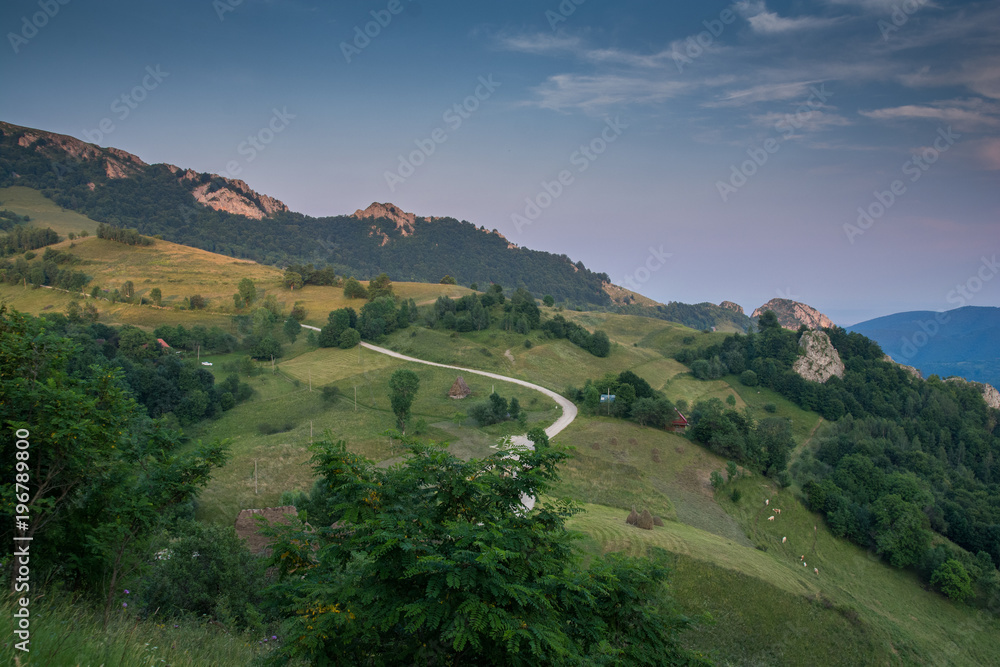 Beautiful landscape in Apuseni Mountains, Romania in Summer time in the evening