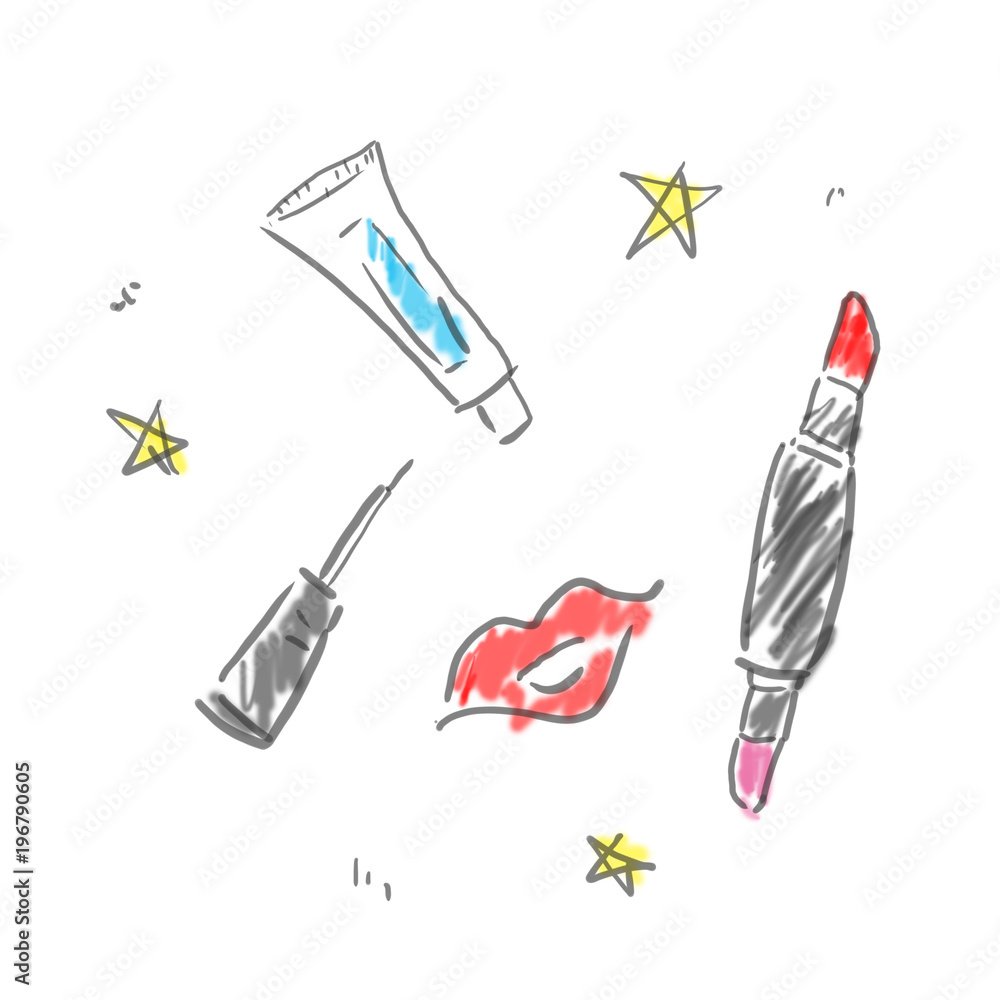 メイク道具 ファッション 小物 落書き風ゆるいイラスト Stock イラスト Adobe Stock