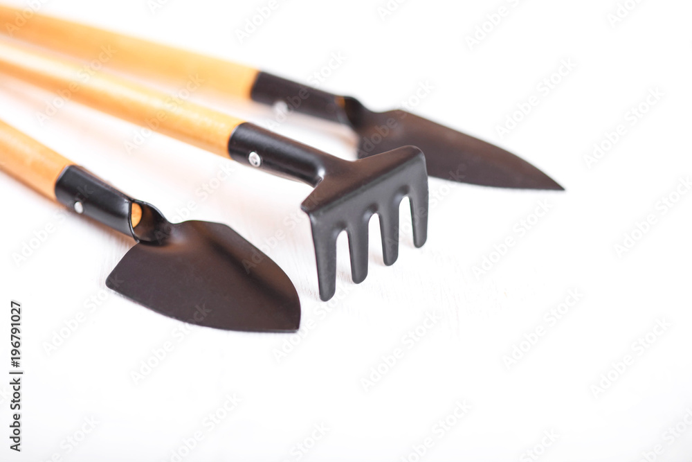 Obraz premium Tool kit for indoor plants on a white background.