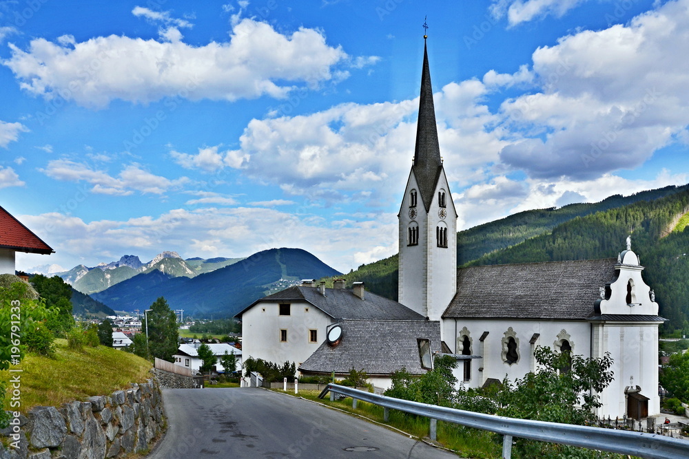 Austrian Alps-view on the church in town Sillian