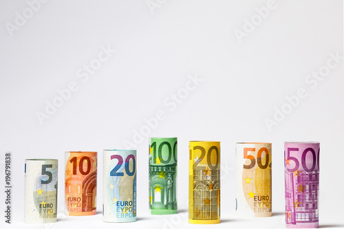 Different Euro banknotes from 5 to 500 Euro