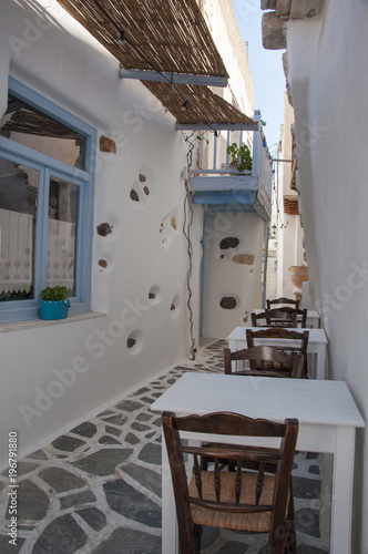 Greek taverna in narrow street