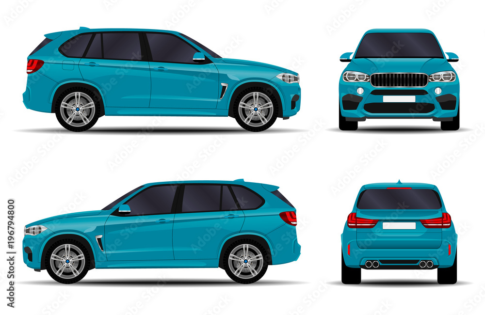realistic SUV car. front view; side view; back view. realistic SUV car. front view; side view; back view.
