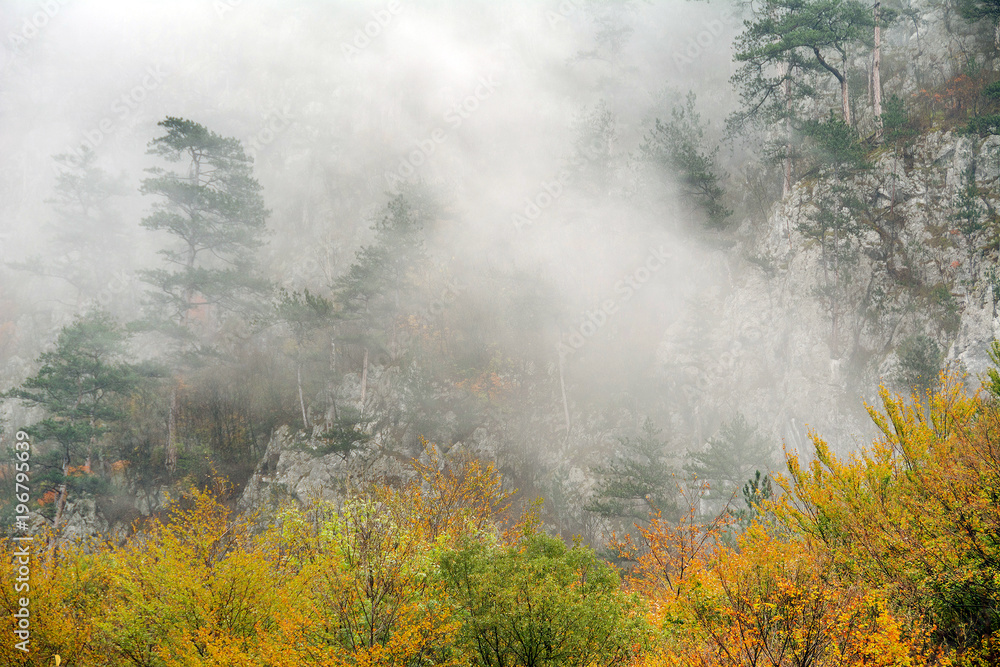 Fototapeta premium Autumn landscape in Mehedinti Mountains, Romania, Europe