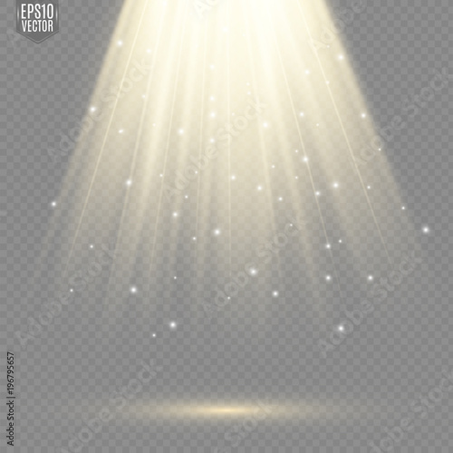 Light flare special effect with rays of light and magic sparkles. Glow transparent vector light effect.