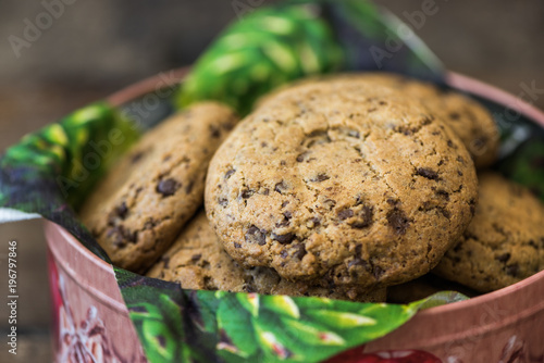Freshly Baked Cookies or Biscuits in a Bucket
