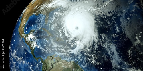 Extremely detailed and realistic high resolution 3D illustration of a hurricane. Shot from Space. Elements of this image are furnished by Nasa. photo