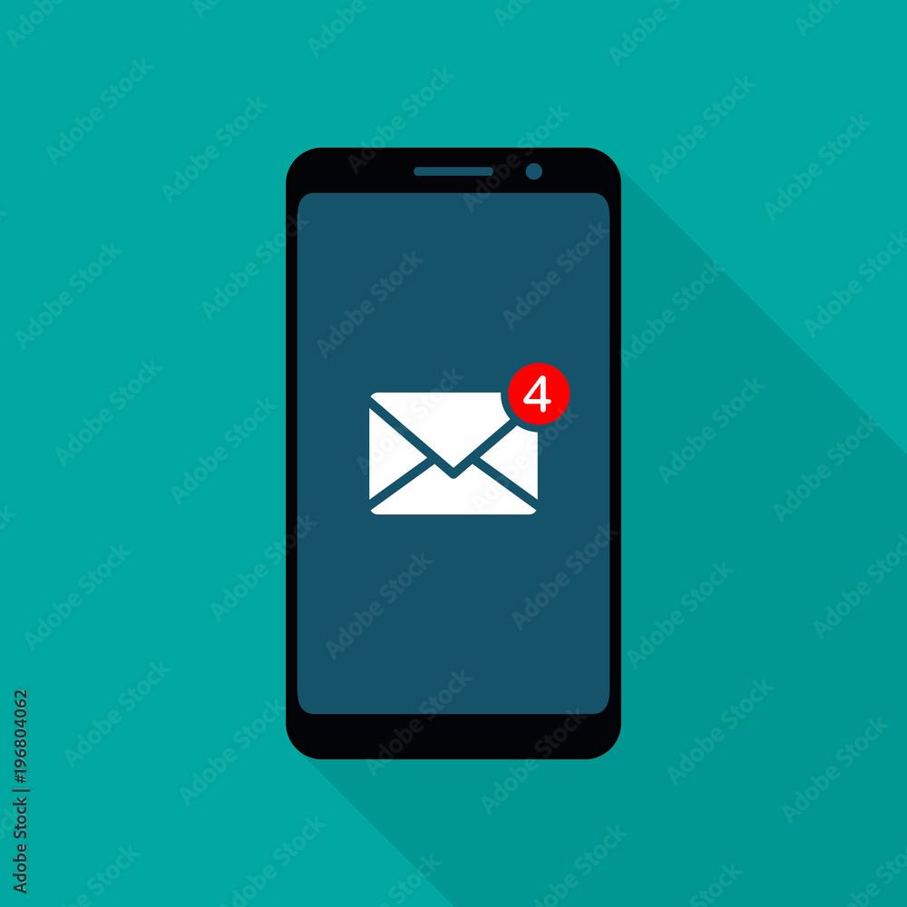 Smartphone with incoming sms on display. Vector touchscreen with notification new message in flat style Smartphone with incoming sms on display. Vector touchscreen with notification new message in flat style