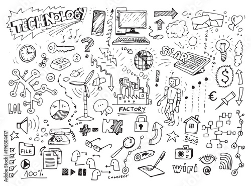 Technology hand drawn doodles