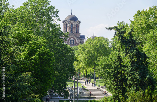 St. Mark's Church and Tasmajdan park in Belgrade, Serbia photo