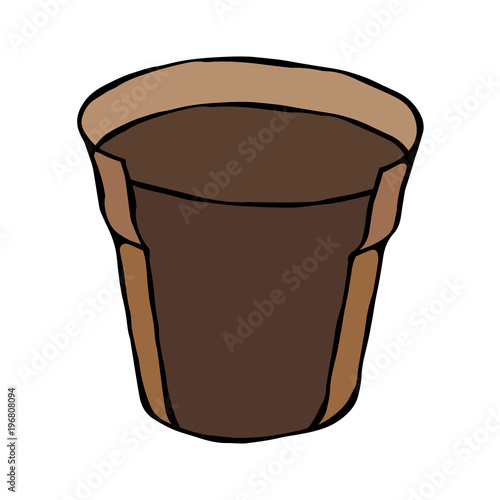 Flower Seeding Pot with Soil. Flowerpot for Sprouting Seeds. Growing Sprouts Background. Gardening Hobby Hand Drawn Illustration. Savoyar Doodle Style.