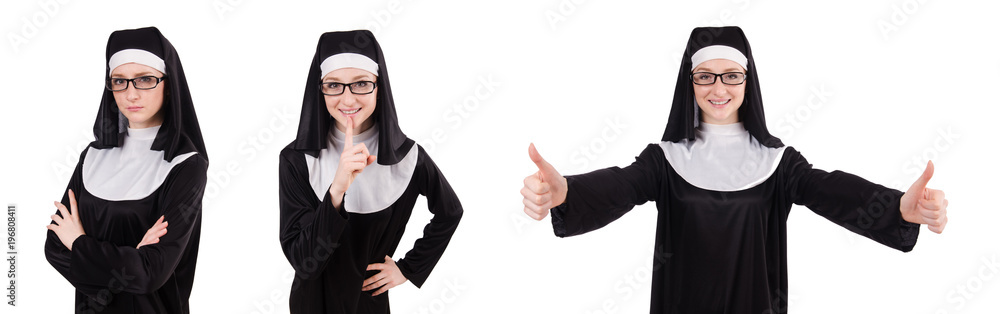 Young serious nun isolated on white Young serious nun isolated on white