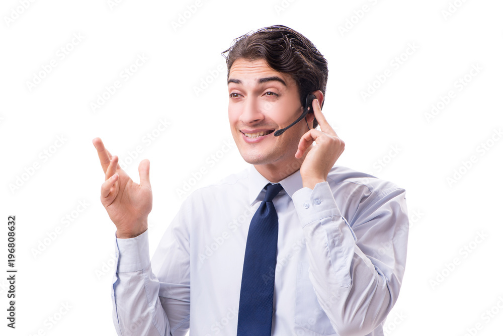 Man with headset isolated on white background Man with headset isolated on white background