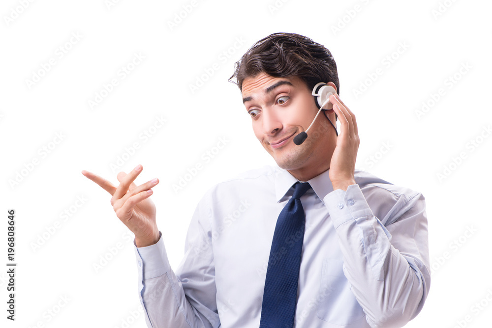 Man with headset isolated on white background Man with headset isolated on white background