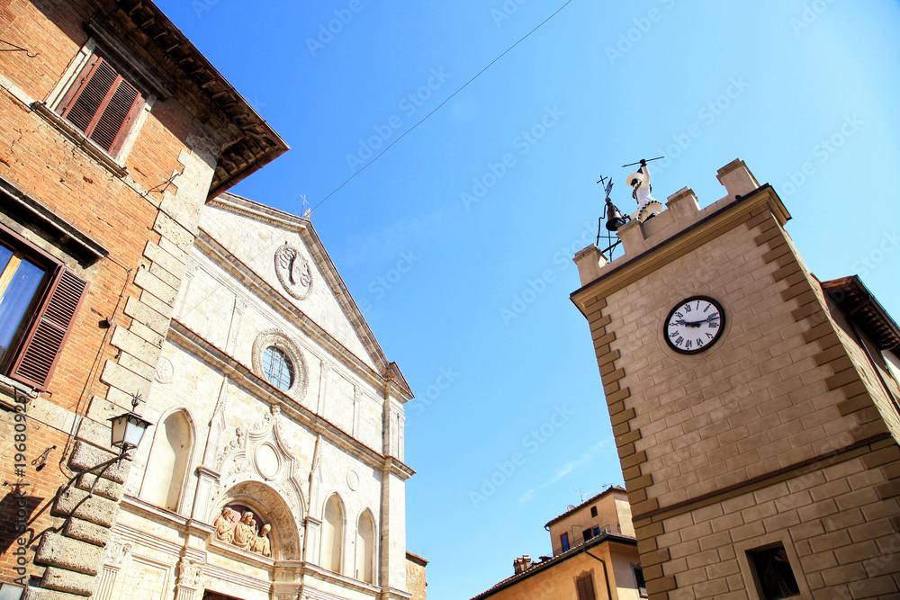 Medieval houses and bell tower in Montepulciano,Tuscany, Italy