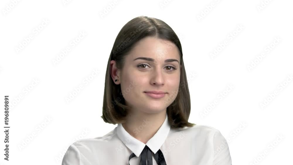 Young flirtatious lady, white background. Young beautiful coquette woman isolated on white. Happy smiling female. Young flirtatious lady, white background. Young beautiful coquette woman isolated on white. Happy smiling female.