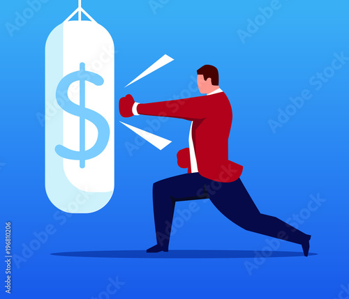 Businessman boxing money bag