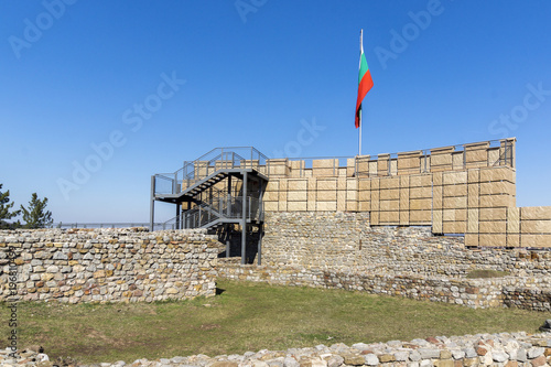 Ruins of the medieval fortress Krakra from the period of First Bulgarian Empire near city of Pernik, Bulgaria photo